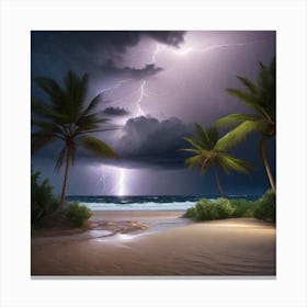 Lightning Over The Beach 1 Canvas Print