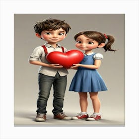 Boy And Girl Holding A Heart Canvas Print