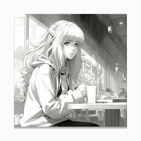 Anime Girl Sitting At A Table 4 Canvas Print
