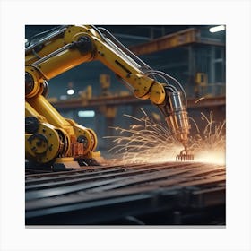 Robot Welding In A Factory Canvas Print