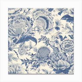 Blue And White Floral Wallpaper Canvas Print