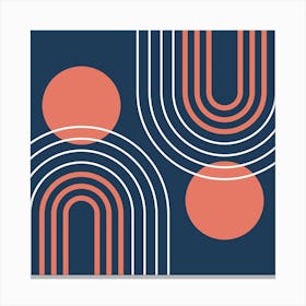 Mid Century Modern Geometric B34 In Navy Blue And Coral (Rainbow And Sun Abstract) 02 Canvas Print