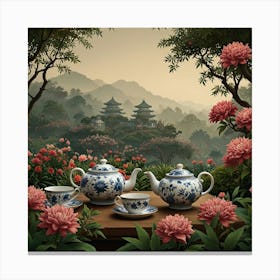 Teapots In The Garden Canvas Print