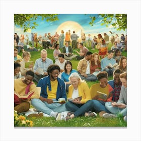 People Reading In The Park Canvas Print