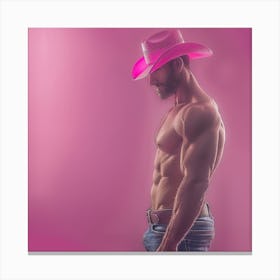 Muscular Cowboy In Pink Hat Canvas Print