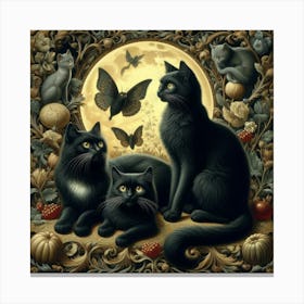 Black Cats At The Moon Canvas Print