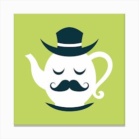 Teapot With Mustache And Hat Illustration Canvas Print