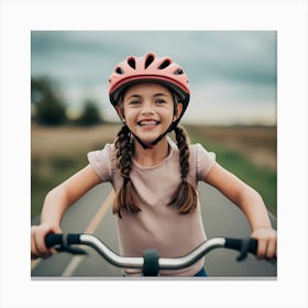 Little Girl Riding A Bike Canvas Print