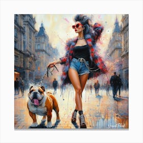 Rockabilly Girl With English Bulldog Canvas Print
