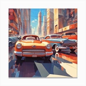 Classic Cars In The City Canvas Print