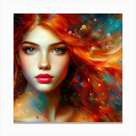 Colorful Girl With Red Hair Canvas Print