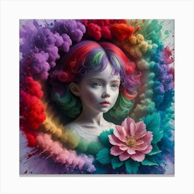 3d Watercolor Painting Featuring A Young Girl With Delicate Features Canvas Print