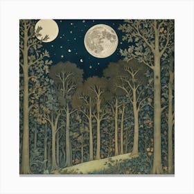 William Morris Print Night Forest Moon Poster Vintage 3 Canvas Print