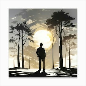 Silhouette Of A Man In The Forest Canvas Print