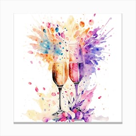 Watercolor Of Two Glasses Of Champagne Canvas Print