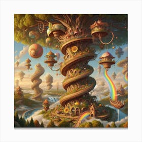 Inspired by Hundertwasser, The Spiral Symphony of Treehouses Canvas Print