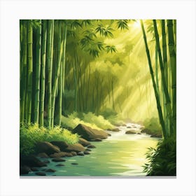 A Stream In A Bamboo Forest At Sun Rise Square Composition 232 Canvas Print