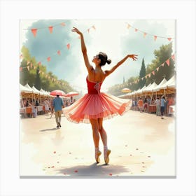 Graceful Watercolor Of An Italian Ballet Dancer Performing At An Outdoor Festival Canvas Print