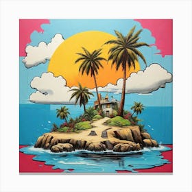 Pop Art graffiti Island with palm tree 1 Canvas Print