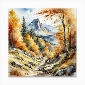 Mountain Trail Colored By Late Autumn Leaves Canvas Print