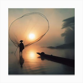 Fishing Net At Sunrise Canvas Print