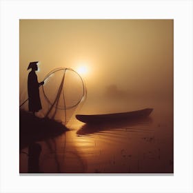 Fishing In The Mist Canvas Print