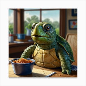 Turtle At The Table Canvas Print