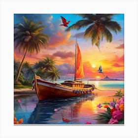 Sailboat At Sunset Canvas Print