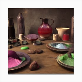 Table Of Colored Powders Canvas Print