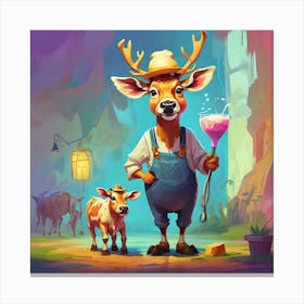 Deer And Cows Canvas Print