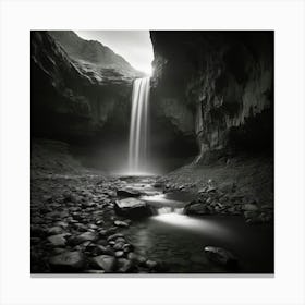 Waterfall In Black And White Canvas Print