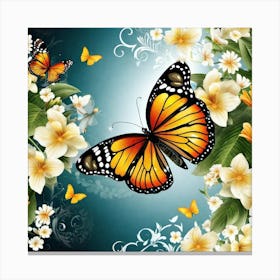 Butterfly And Flowers 5 Canvas Print