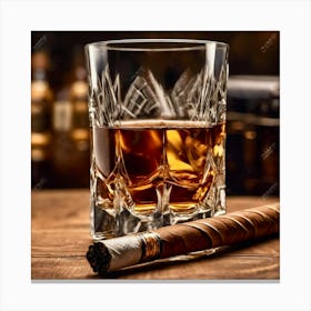 Glass Of Whiskey And Cigar Canvas Print