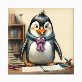 Penguin At School Canvas Print