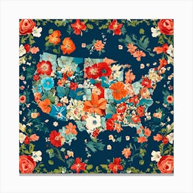 Usa Map Floral Canvas Print