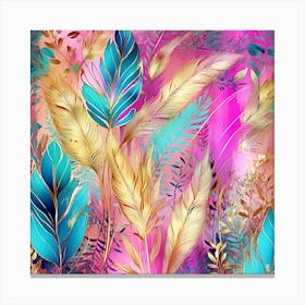 Abstract Floral Pattern With Feathers Canvas Print