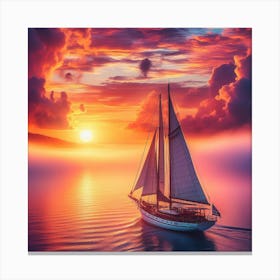 Sailboat At Sunset 5 Canvas Print