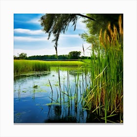 Grass Plant Vegetation Water Reed Calm Cane Season Scene Green Tranquil Background Natur (4) Canvas Print