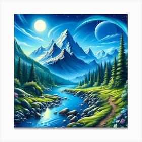 Mountain Landscape At Night Canvas Print