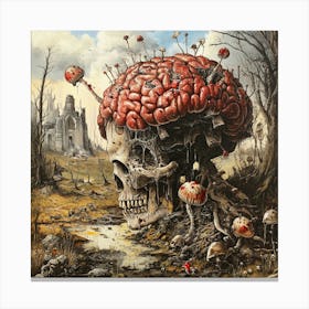 'Skull Brain And Mushroom' Canvas Print