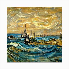 Oil Rigs At Sunset Canvas Print