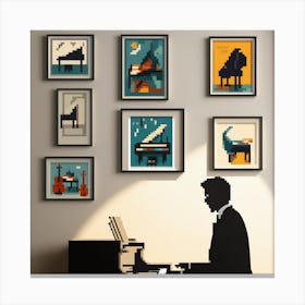 Silhouette Of A Man Playing Piano Canvas Print