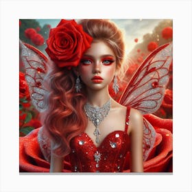 Fairy Girl With Red Roses 1 Canvas Print