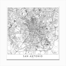 San Antonio White Map Square Canvas Print