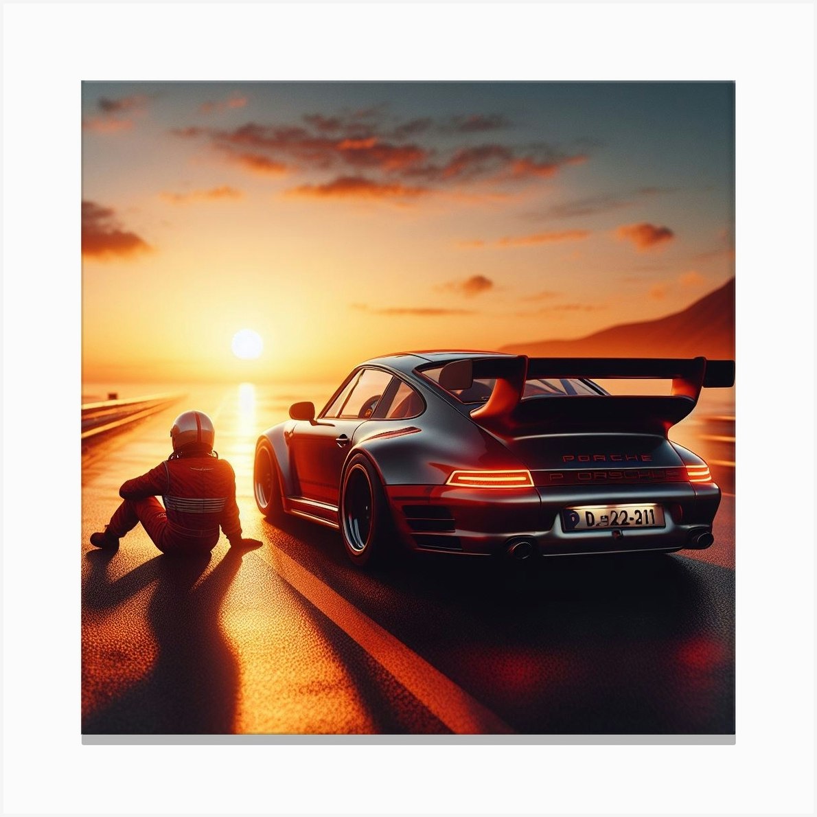 Art Poster Porsche 911 Car in Sunset