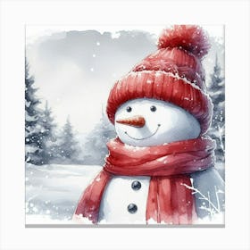 Snowman In Winter Canvas Print