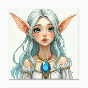 Ethereal Elf With A Crystal Amulet, Watercolor Portrait 1 Canvas Print