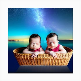 Babies in a floating basket  Canvas Print