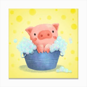 Pig Bubble Bath Time Square Canvas Print