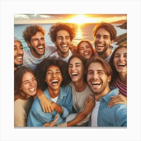 Group Of Friends At The Beach Canvas Print